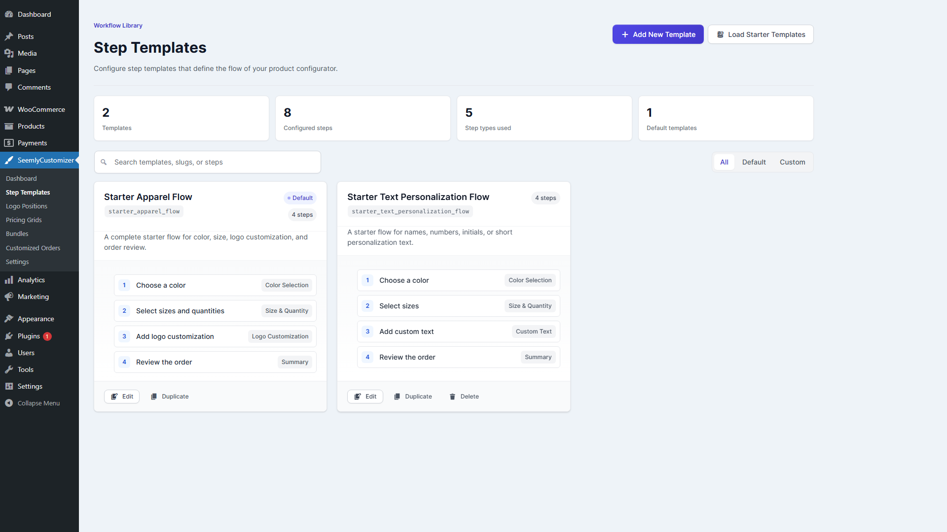 Admin step template editor