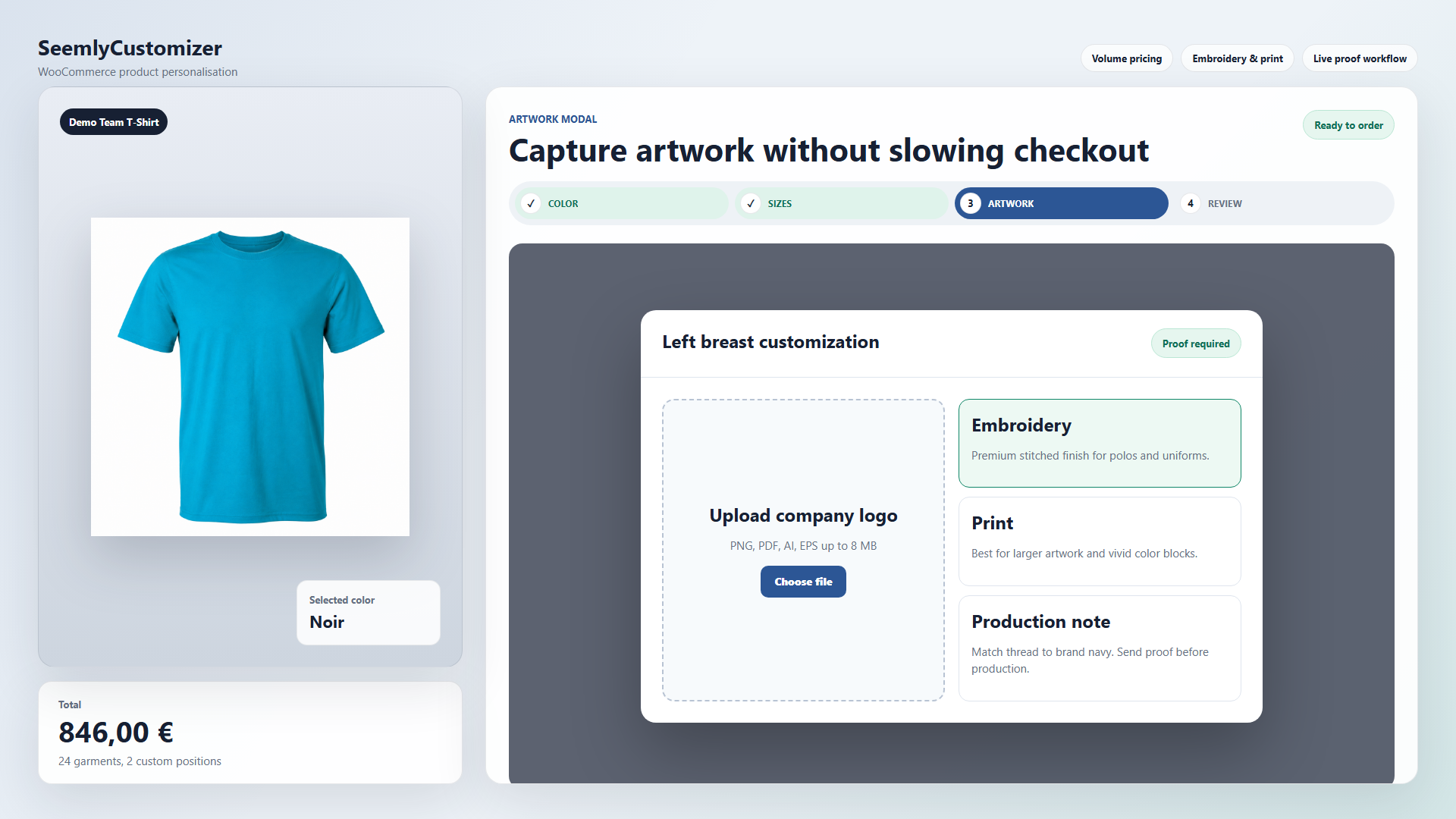 Artwork upload modal in the customer configurator
