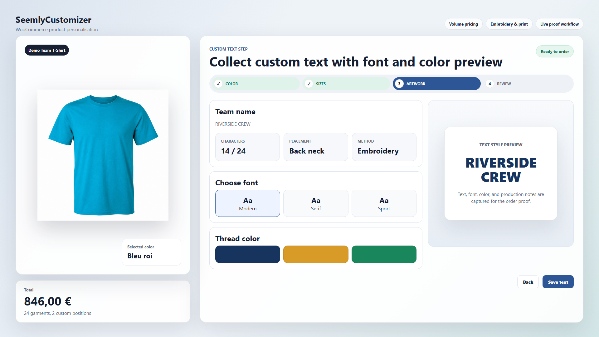 Text customization step