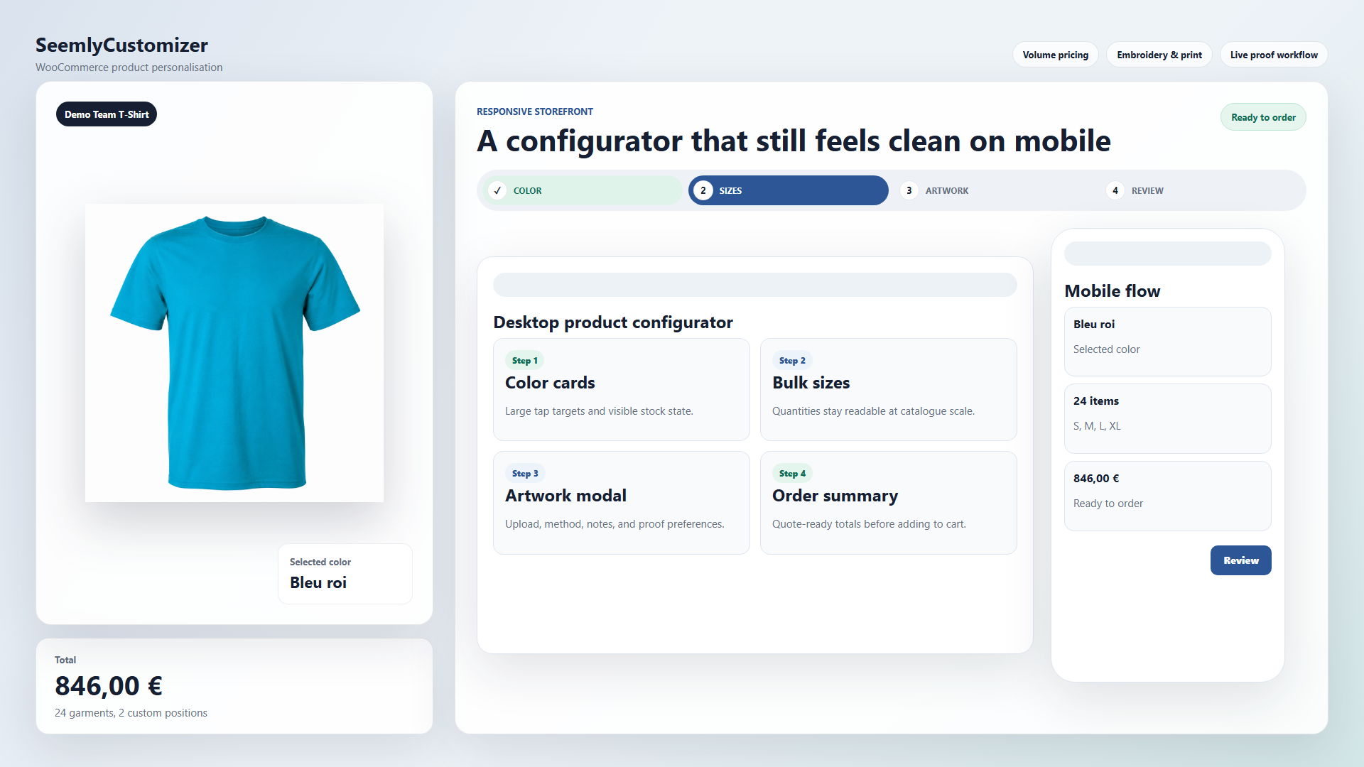 SeemlyCustomizer responsive storefront configurator preview